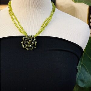 Premier Designs Lime Green Necklace with Rose Pendant